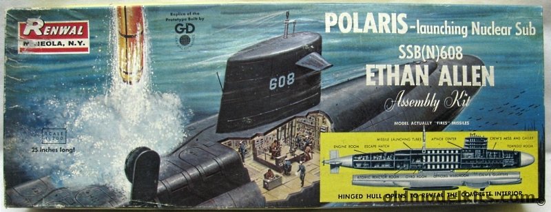 Renwal 1/200 SSB(N)-608 Ethan Allen Polaris Launching Nuclear Submarine, 652 plastic model kit